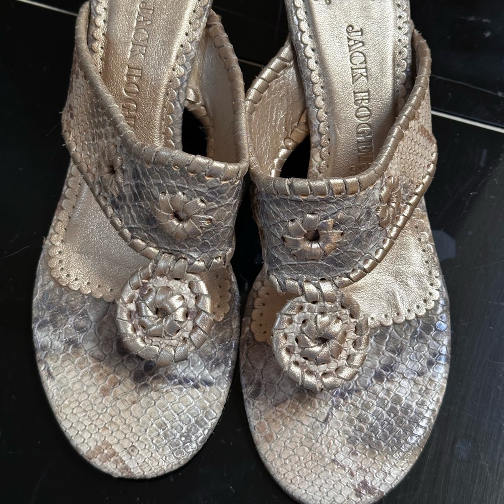 Jack Rogers Gold Sandals with Decorative Embellishments